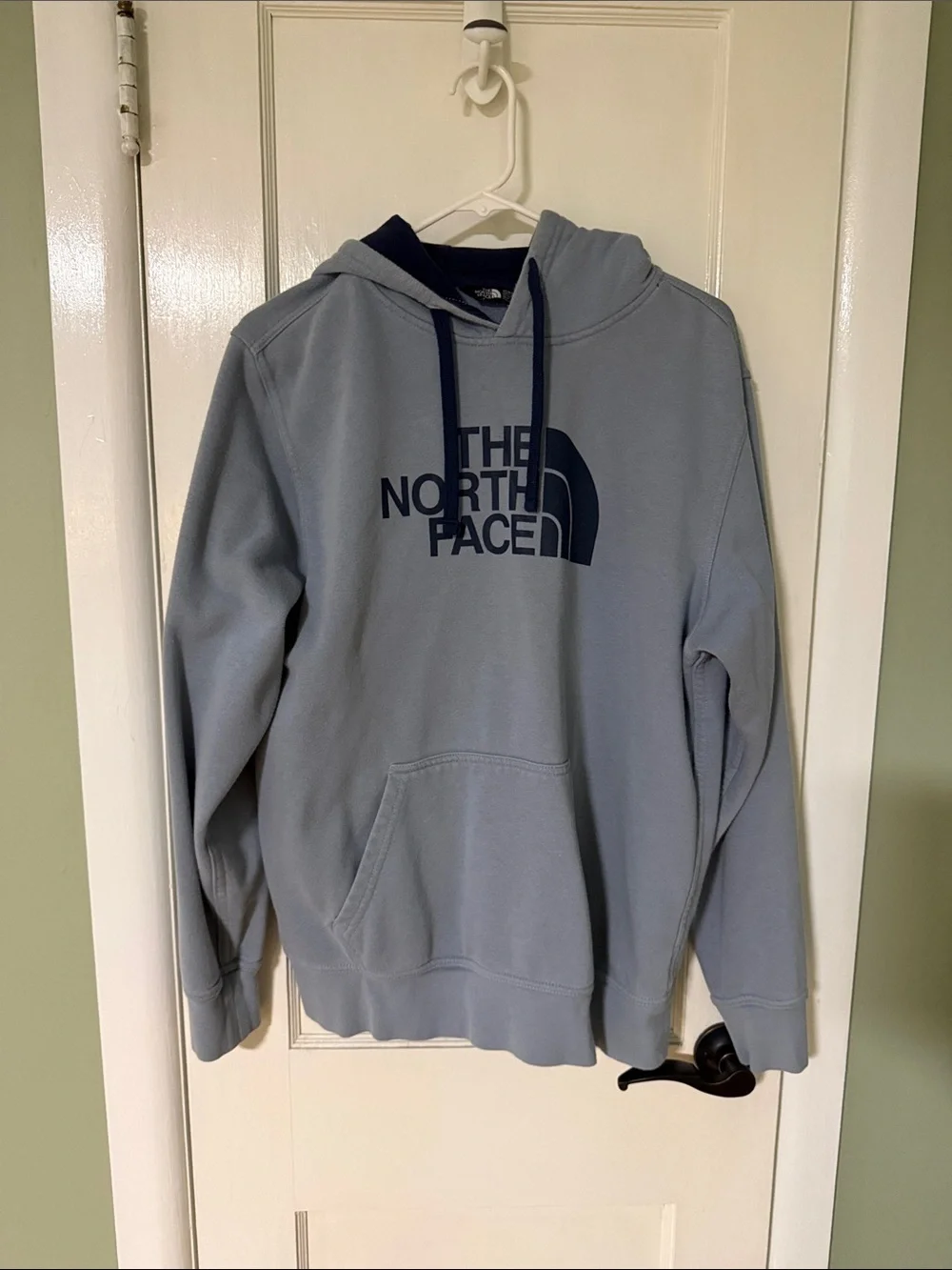 The North Face Light Blue Crewneck Pullover with Navy Logo